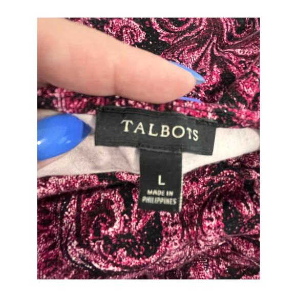 Talbots Women’s Large Cowl Neck Top Pink Black Paisley Velvet Burnout Size Large - Picture 5 of 9
